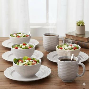 Imagem de Jogo Jantar 12 Peças Ondas Branco Cinza Germer Porcelanas