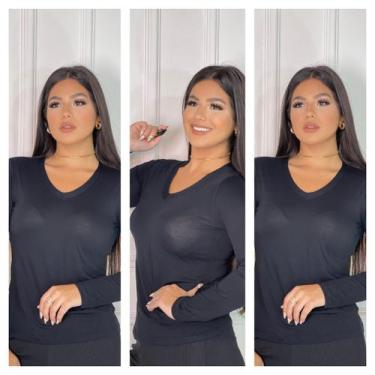 Imagem de Kit 3 gola v manga longa básica - GK TODA BELA, Preto, Preto, Preto, G