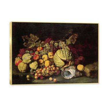Imagem de Moldura dourada. Arte vintage emoldurada de frutas mortas, pintura clássica de cozinha country, decoração de parede de casa de fazenda quente para sala de jantar e cozinha. B34. 50 x 70 cm - 19,6 x