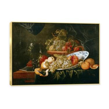 Imagem de Moldura dourada. Arte vintage emoldurada de frutas mortas, pintura clássica de cozinha country, decoração de parede de casa de fazenda quente para sala de jantar e cozinha. B20. 60 x 84 cm - 23,6 x