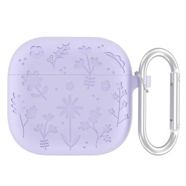 Imagem de Capa para AirPods 4 com chaveiro impresso silicone capa protetora de pele macia capa de fone de ouvido antiqueda (roxo claro)