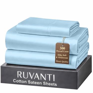 Imagem de RUVANTI Jogo de cama solteiro 100% algodão – tecido acetinado macio e sedoso, refrescante, leve e respirável, bolso profundo de 40,64 cm, roupa de cama durável e de cetim de luxo colorido, 3 peças
