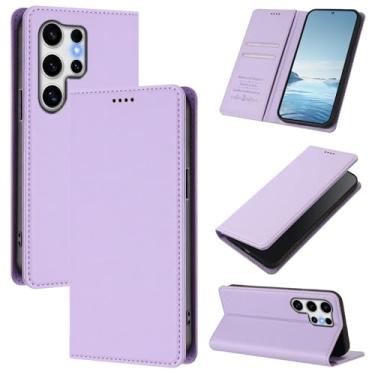Imagem de Capa carteira fina para Samsung Galaxy S26 Ultra com capa flip magnética, compartimentos para cartões e suporte, bloqueio RFID, compatível com carregamento sem fio, capa protetora à prova de choque