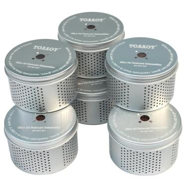 Imagem de TOAAOT Gun Safe Desumidificador 200g – Pequeno recipiente dessecante de gel de sílica, absorvente de umidade para armários e cofres de armas, protege 160 metros cúbicos, prata, revestimento de