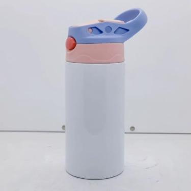 Imagem de Garrafas Térmicas Infantis com Tampa Flip, Aço Inoxidável, 350ml, Escolar, Criança, Suco, Agua, Com Adesivos, Parede Dupla, Garrafinha Com Canudo e Trava, Premium STECRIS (rosa com lilas)