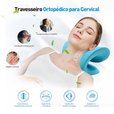 Imagem de Alongador para Pescoço com Massagem para Casa, Dispositivo de Tração para Alívio de Dores, 6 Pontos de Acupressão, Espuma de Memória, Melhora a Postura no Dia a Dia(Rosa)