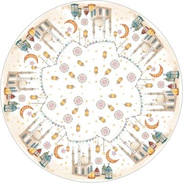 Imagem de XCHI Toalha de mesa redonda Castle Lantern Moons Stars Ramadan Mubarak Toalha de mesa redonda para decoração de festa em casa 152 x 152 cm