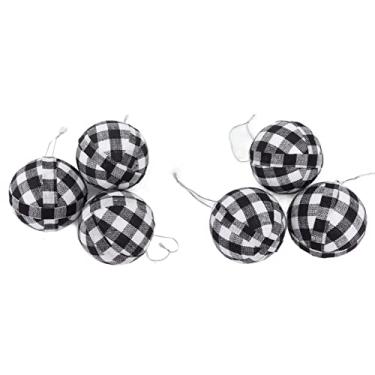 Imagem de Generic 70mm 2.76 Polegada Enfeites de Natal Bolas 6 Pçs Decoração para Casa Decorações de Porta de Parede Encantadora Festa de Natal Vermelho Verde Branco Pano Espuma (Xadrez Preto e Branco)