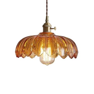 Imagem de Luminária pendente vintage de vidro com 1 lâmpada em formato de flor, luminária de teto decorativa em acrílico, lustre para sala de jantar, cozinha, quarto, corredor ou ilha em estilo fazend