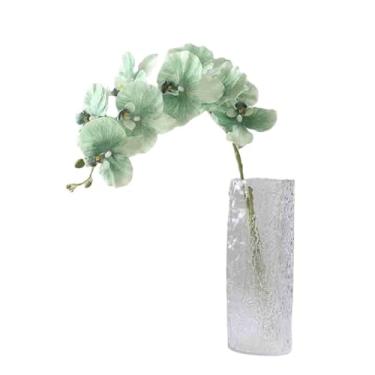 Imagem de KEG801302 Flores falsas verdes simples Phalaenopsis simulação de flores falsas arranjo de sala de estar flores decorativas com vaso de vidro decoração