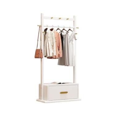 Imagem de KEG801302 Cabide de madeira maciça para corredor de chão para quarto doméstico armário de armazenamento multifuncional suporte de chapéu simples e moderno (branco, médio)