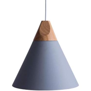 Imagem de Luminária Pendente Criativa Nórdica | Cúpula Cônica em Madeira e Ferro | Luminária de Teto com 1 Lâmpada | Mini Lustre Moderno para Iluminação Suspensa em Ilha de Cozinha e Sala de Jantar (C