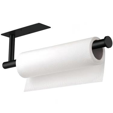 Imagem de SEIDO Suporte de papel toalha sob o armário, suporte de rolo de cozinha de aço inoxidável SUS 304, suporte de toalha de papel preto fosco suporte de parede com adesivo ou parafusos, cabide de toalha