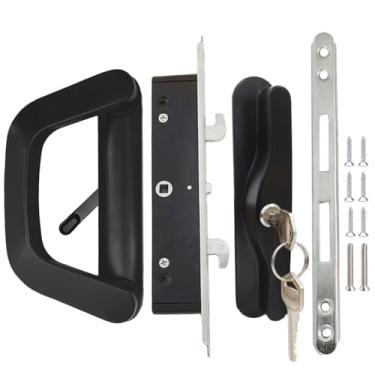 Imagem de Augenweide Conjunto de maçanetas deslizantes de pátio com trava de encaixe, cilindro de chave e guardião, orifícios de parafuso de 4-15/40.6 cm, adequado para espessura de porta de pátio de vidro