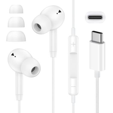 Imagem de Fones de ouvido USB C para iPhone 17, tipo C, com microfone, cancelamento de ruído, fone de ouvido com fio USB C para iPhone 16 Pro Max, iPad Pro, Galaxy A17 S25, fones de ouvido ultra com fio, plugue