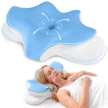 Imagem de Almofada de pescoço cervical para alívio da dor, travesseiro ergonômico para dormir, travesseiro refrescante de 2 alturas para suporte de pescoço e ombro, travesseiro ortopédico de espuma