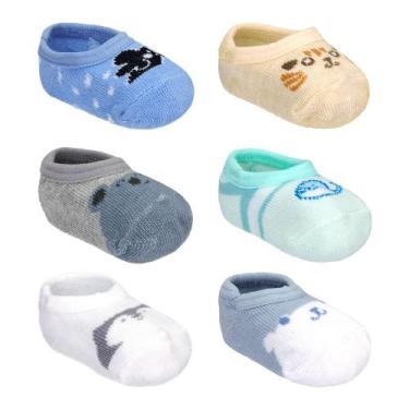Imagem de Kit 3 Pares Meia Sapatilha Menino Bebê Antiderrapante Pimpolho Tamanho
