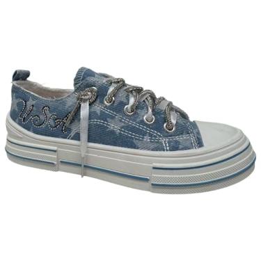 Imagem de Very G Tênis feminino Aman de lona com cadarço, Jeans leve dos EUA, 35