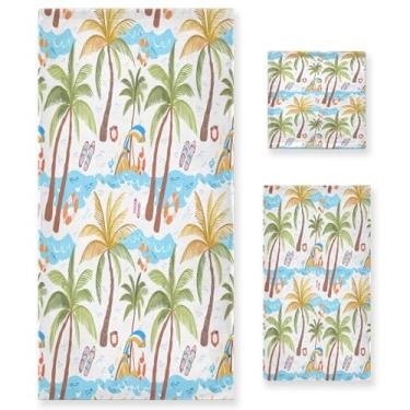 Imagem de xigua Conjunto de toalhas de banheiro com palmeiras tropicais absorventes macias 3 peças toalha de banho toalha de mão toalhas decorativas para banheiro, academia, hotel, praia, piscina