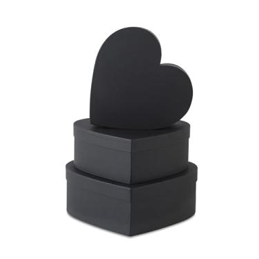 Imagem de Soul & Lane Caixas de presente em forma de coração preto com tampas: conjunto de 3 caixas de papelão em forma de coração para flores, chocolates e presentes, caixa de presente grande para arranjos de