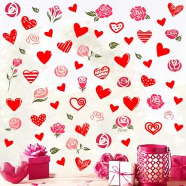 Imagem de Adesivos de janela de dia dos namorados com design de rosa de coração decorações de janela estática de inverno reutilizáveis decalques de janela dupla face para decoração de porta de vidro de casa de