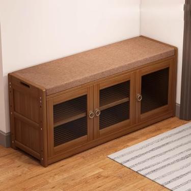 Imagem de Banco de sapateira de bambu com prateleira - armazenamento de armário de sapatos de entrada, organizador de sapatos de corredor - pequena sapateira para hall de entrada, corredor, quarto - Design que