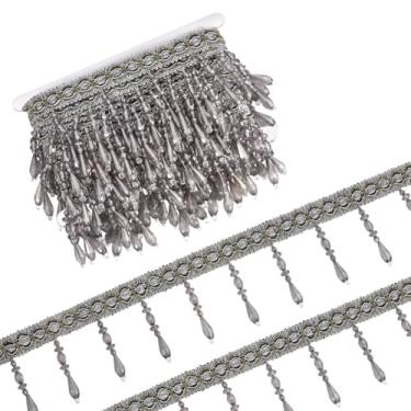 Imagem de MAYJOYDIY 6,5 metros de franja cinza frisada guarnição decorativa de 9 cm com franjas de lágrima de poliéster para cortina toalha de mesa faça você mesmo costura artesanato decoração de casa