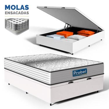 Imagem de Cama Box Baú com Colchão de Molas Ensacadas Double Face Essence Probel Casal 138cm