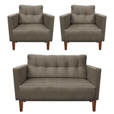 Imagem de Kit Sofá Retrô 2 Lugares E 02 Poltronas Marrom Rato