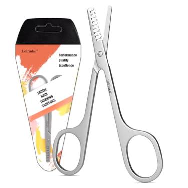 Imagem de Tesoura de queda de pelos faciais, tesoura de cabelo com dentes em V para barba e bigode e franja, presentes para homens e mulheres, meias de aço inoxidável, cinza