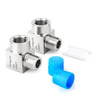 Imagem de GORAGUCHI 2 peças de aço inoxidável 304 quadrado 90 graus Barstock Street cotovelo encaixe de tubulação, 1/10.2 cm NPT macho x 1/10.2 cm NPT fêmea, para combustível/ar/água/gás/óleo
