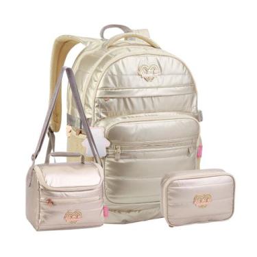 Imagem de Kit Mochila Costas Lorena Queiroz Lancheira Estojo Color Up Cor:Dourad