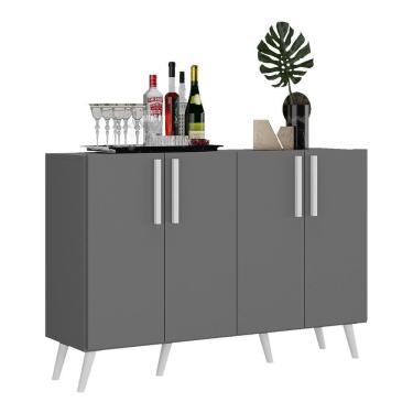 Imagem de Aparador Buffet 4 Portas Retrô Viena V3606 Grafite/Branco Grafite/Branco