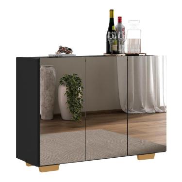 Imagem de Aparador Buffet 4 Portas Com Espelho E Pés Quadrados Multimóveis V3560 Preto/natural Preto/natural