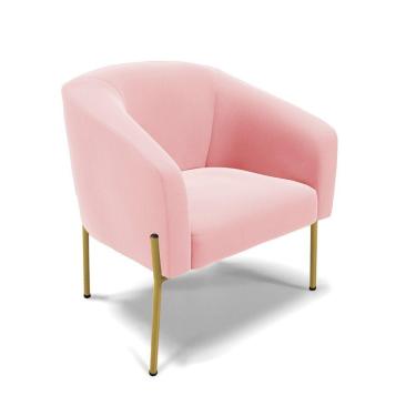 Imagem de Cadeira Sala De Jantar Pé De Ferro Dourado Stella Suede D03 - D'rossi Cor Rosa Bebê