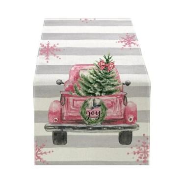 Imagem de Caminho De Mesa De Linho Com Estampa De Natal, Decoração Para Mesa De 