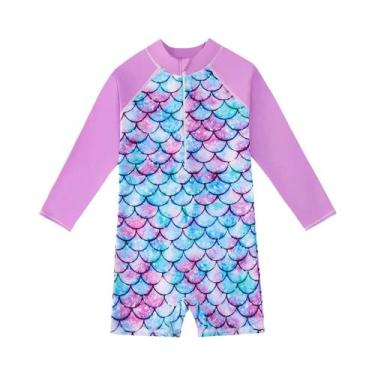 Imagem de Maiô De Uma Peça Para Meninas, Shorts Boyleg, Manga Comprida, Estampa 