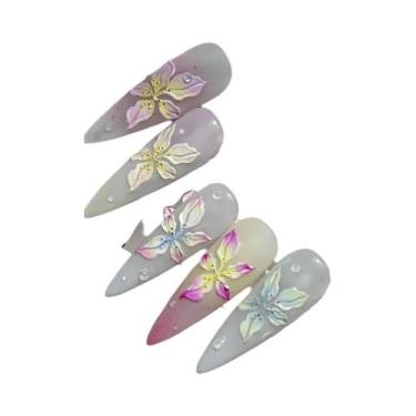 Imagem de Adesivos De Unha 3D Autoadesivos De Flor De Lótus Petúnia Vermelha Par
