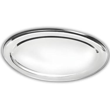 Imagem de Travessa Oval Rasa Aço Inox 30cm Para Servir Alimentos Porções Cozinha