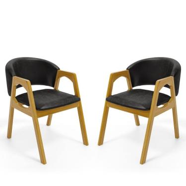 Imagem de Kit Com 2 Cadeiras Agatha Madeira Maciça Estofada Para Mesa De Jantar Courino Preto 503