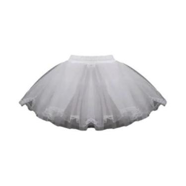 Imagem de Saia Infantil Branca A-Line Com 3 Aros E Renda Para Vestido De Dama De