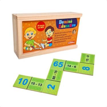 Imagem de Jogo Dominó Subtração 28 peças Escolar Pedagógico Matemética Infantil 