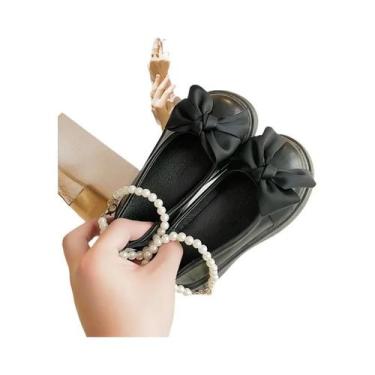 Imagem de Sapatilhas De Couro Com Tira No Tornozelo E Pérolas Para Meninas, Esti