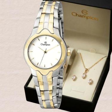 Imagem de Relógio Champion Feminino Analógico Misto + Colar e Brinco