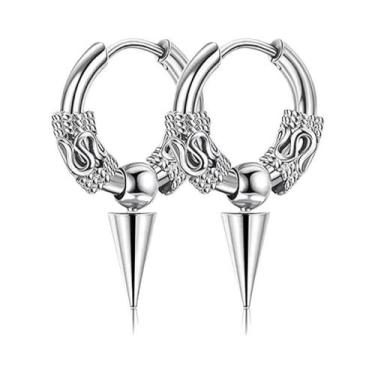 Imagem de Brincos De Argola Redondos Unissex Em Aço Inoxidável Estilo Punk Com T