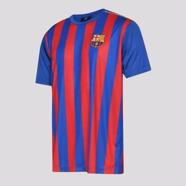 Imagem de Camisa Barcelona Listrada Juvenil Azul e Vermelha-Unissex