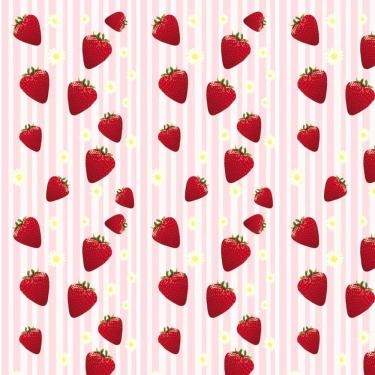 Imagem de Papel De Parede Morango E Flores Com Listras Adesivo Lavável