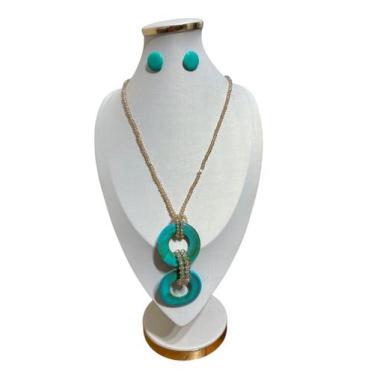 Imagem de Maxi Colar Feminino Com Cristais e resina Acompanha Brincos - Tiffany,