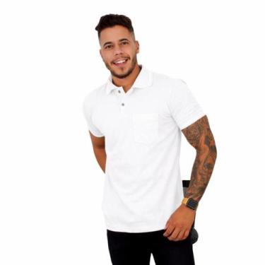 Imagem de Camisa Gola Polo Masculina Branca Com Bolso 100% Algodão COR:BRANCATam