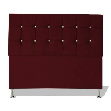 Imagem de Cabeceira para Cama Box Cristal Casal 140 cm Suede com Botão Strass 126x140x10 cm Vinho...